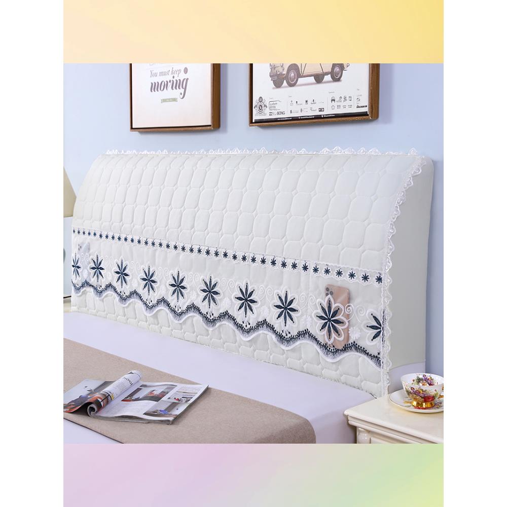 新疆包邮新款简约全包布艺床头罩弹力软包夹棉床头套罩中式木板防