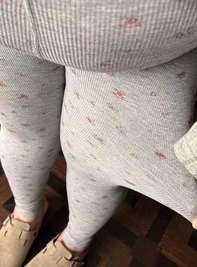 韩系小花自留款外贸大码女生高腰薄款螺纹棉九分打底裤130-230斤