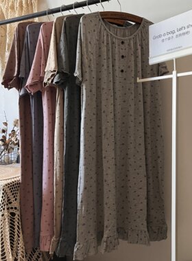 外贸大码女生胖妹螺纹棉韩系简约花朵宽松家居睡裙130-220斤