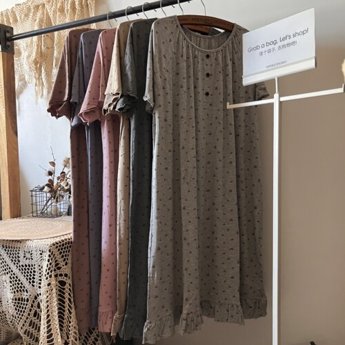 大码胖女生纯棉小花睡裙200斤