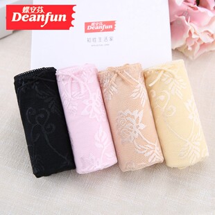 4条超市同款 底裤 2187 中腰透气网纱蕾丝弹力平角裤 蝶安芬女士内裤