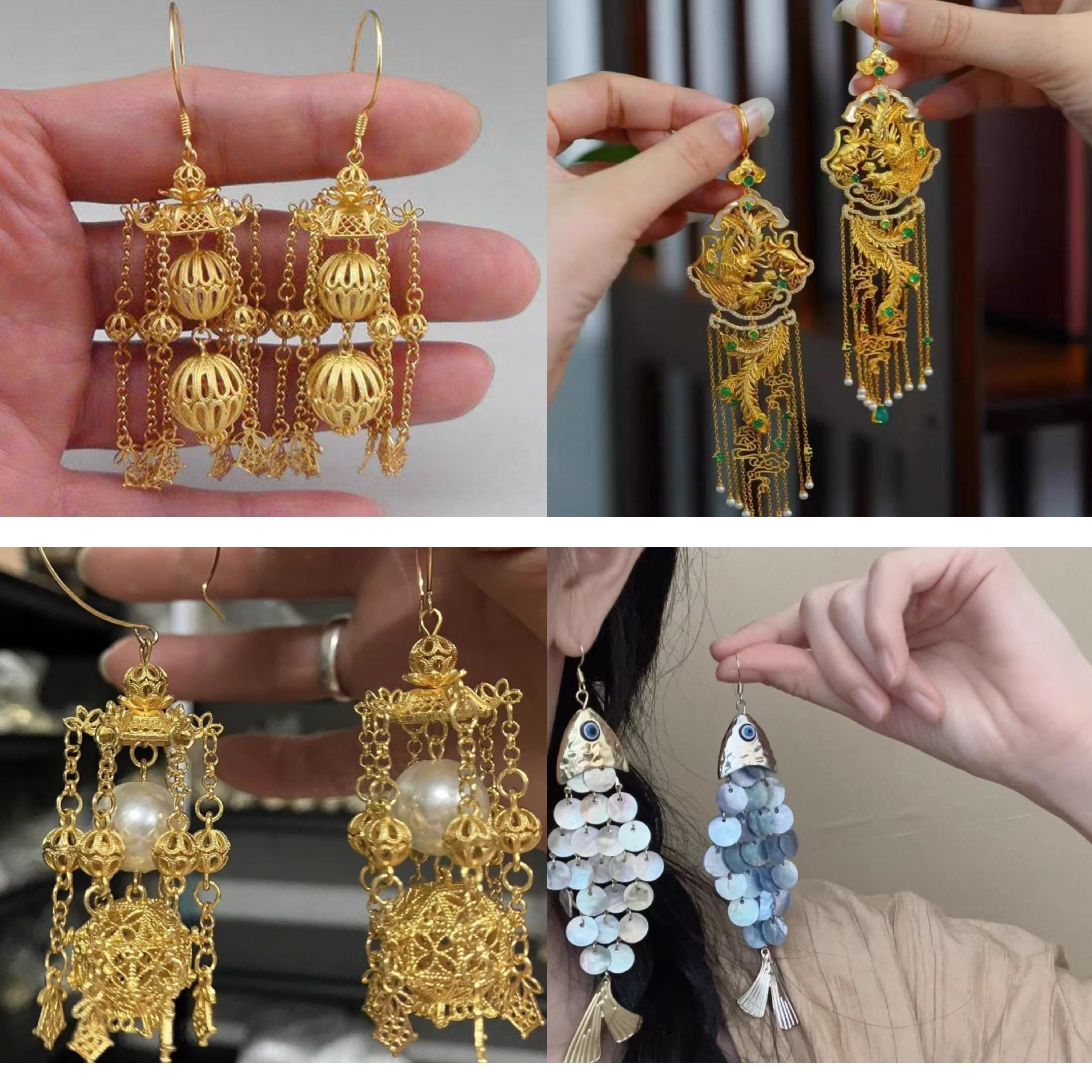 秋冬新中式凤凰绿钻流苏耳环