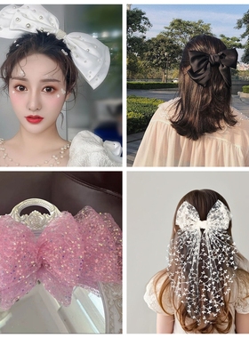 欧美甜美紫色蕾丝花色雪纺蝴蝶结发饰发夹边夹新鲜公主镶钻头饰