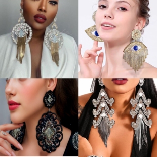 外单时尚流苏长耳环个性夸张耳环欧美宴会超大女王耳环霸气耳饰