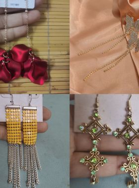 外单个性绿色黄色气质流苏高档耳饰耳环波西米亚镶嵌花卉饰品