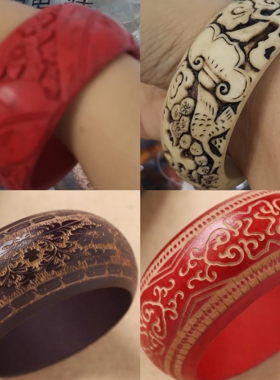 木质波西米亚风菩提粉晶雕刻手串