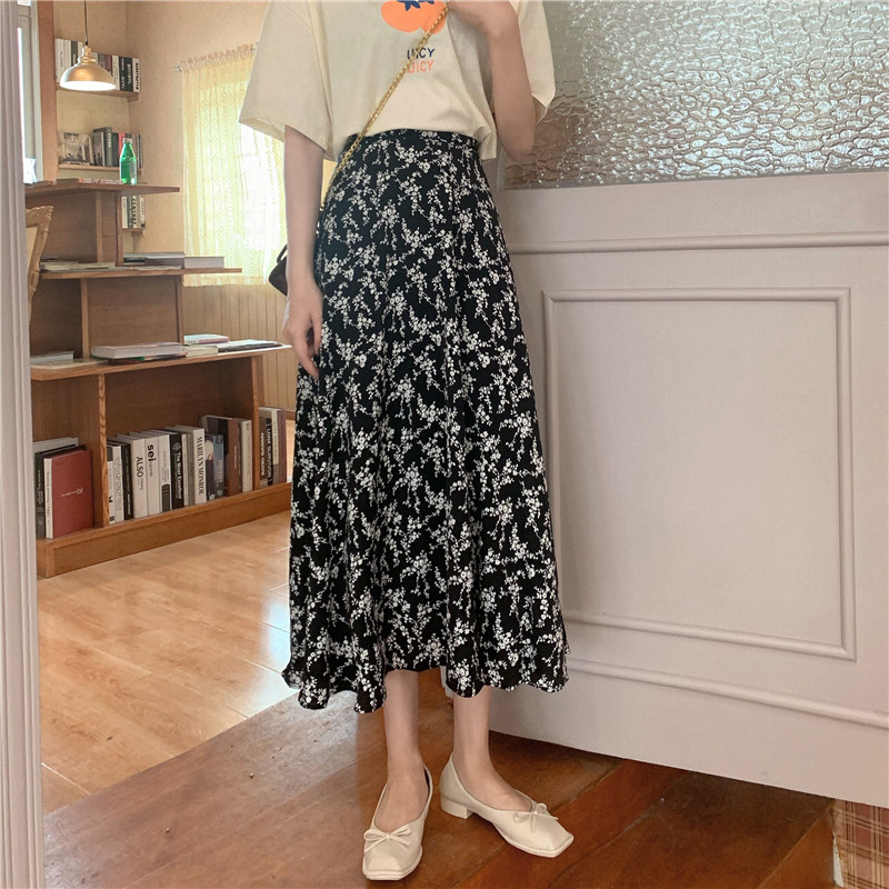 Real shot real price Korean new small floral high waist skirt