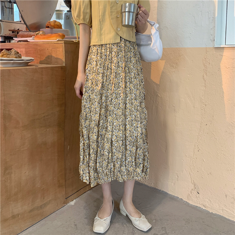 Real price Korean pleated floral skirt