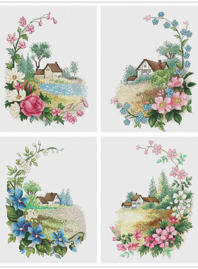 十字绣saga格式XSD重绘电子图纸源文件 花朵避暑别墅4幅图