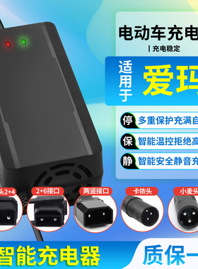 适用于爱玛电动车48V2A锂电池充电器卡农头小麦头两竖头大电流用