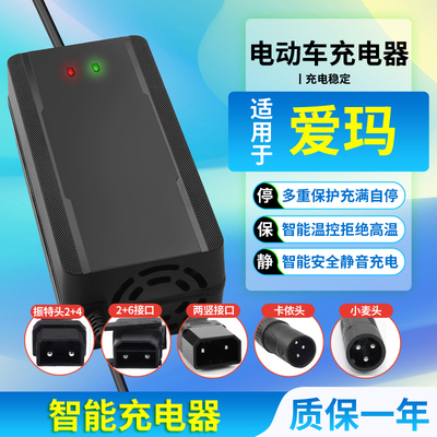 适用于爱玛电动车48V2A锂电池充电器卡农头小麦头两竖头大电流用