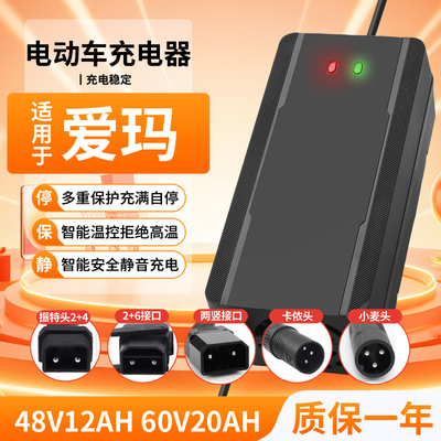适用于爱玛电动车锂电池2+6专用充电器48V2A卡农头小麦头视频头快