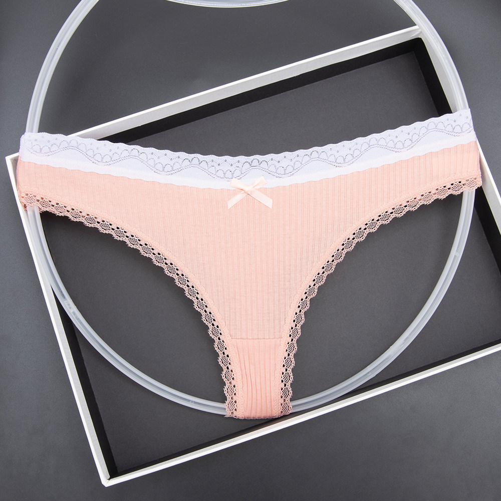 新款性感女士蕾丝边拼接螺纹棉低腰丁字裤日系甜美内裤,女士内衣/男士内衣/家居服,女丁字裤,淘宝优惠券,粉丝福利购,淘宝优惠卷