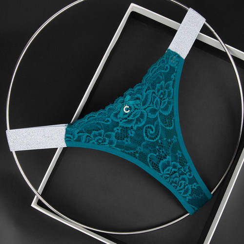 女士亮丝腰带拼接蕾丝性感镂空透明丁字裤蝴蝶结装饰低腰内裤