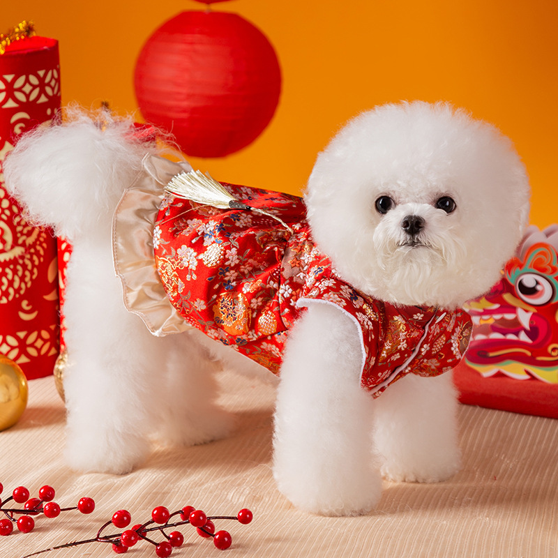 狗狗新年衣服红色喜庆猫咪唐装