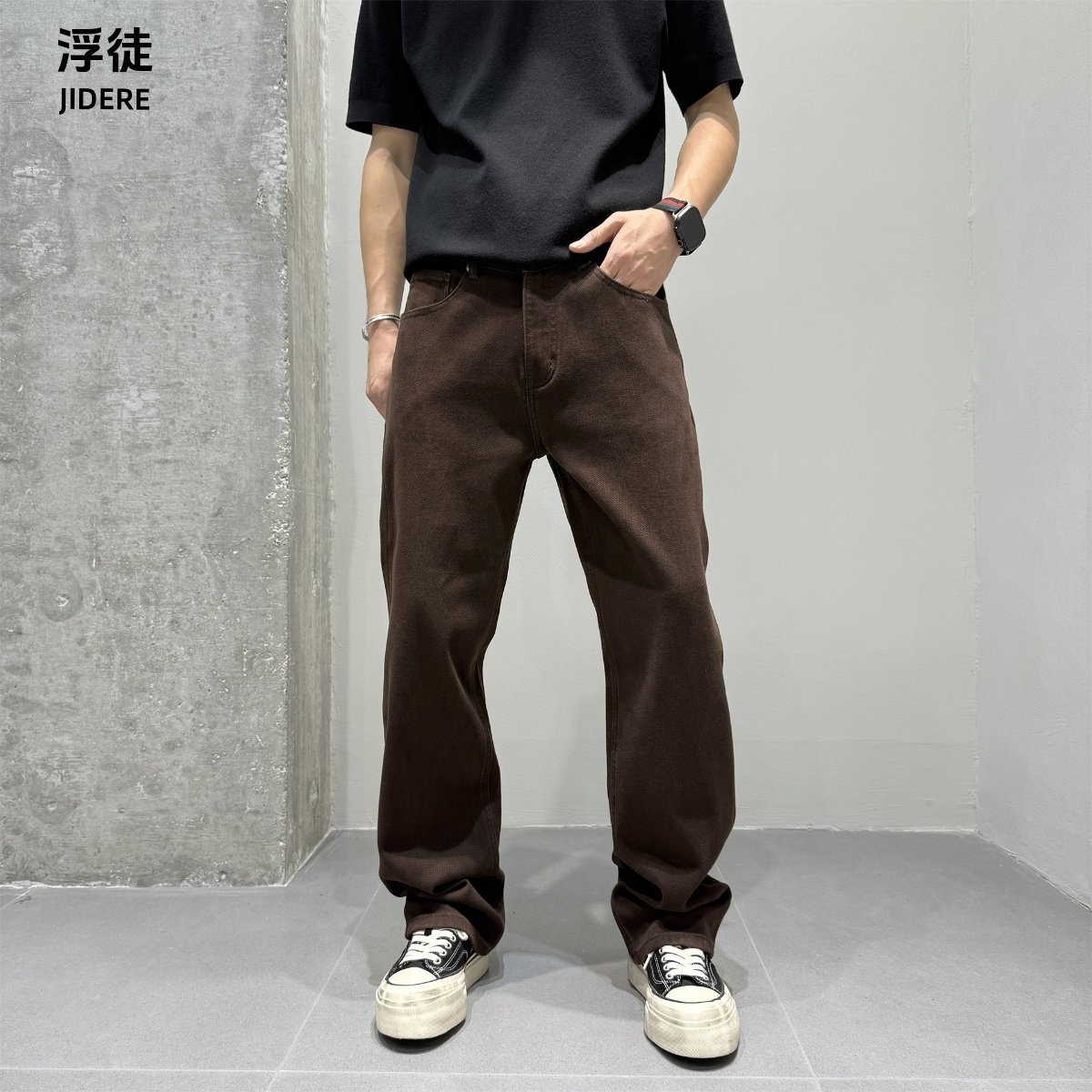 JIDERE美式复古水洗原色直筒牛仔裤男士冬季加绒加厚简约有型长裤,男装,牛仔裤,淘宝优惠券,粉丝福利购,淘宝优惠卷