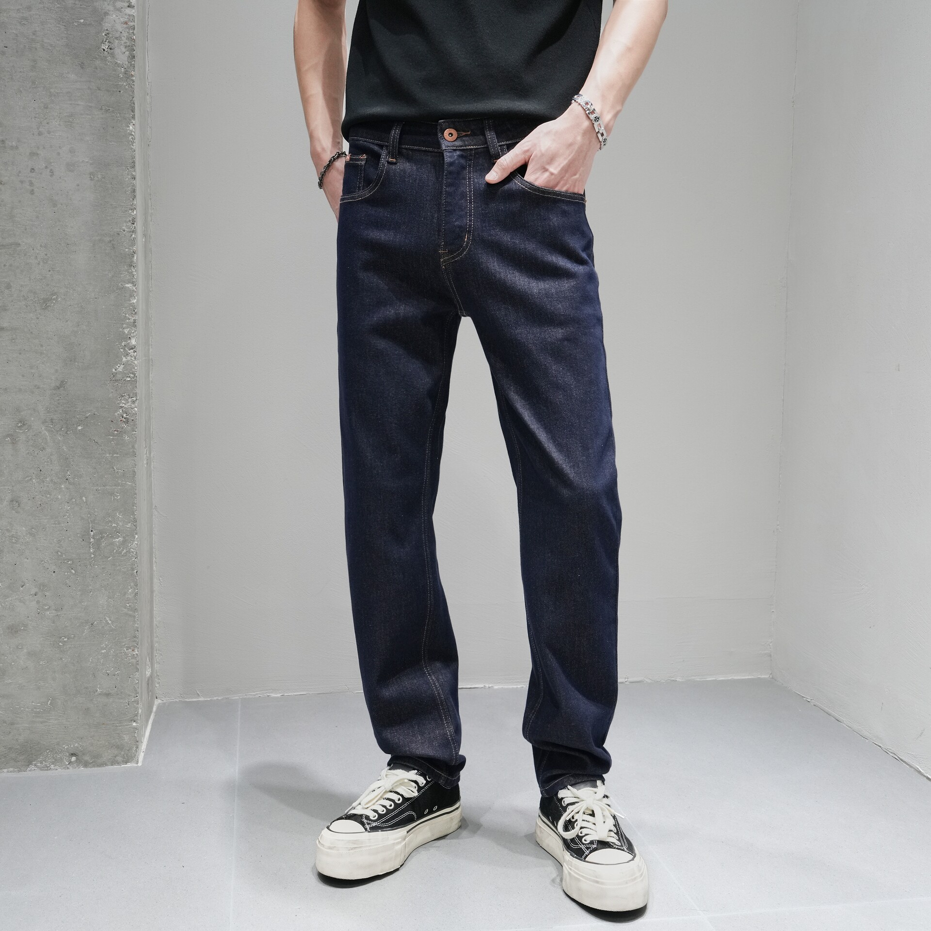 JIDERE四面弹力复古丹宁直筒牛仔裤男加厚磨毛微宽合体有型长裤子