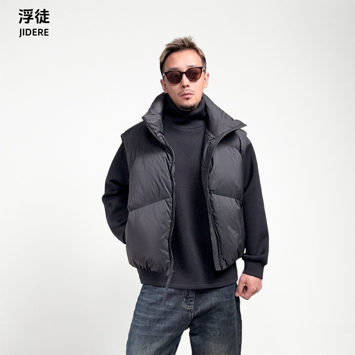 美式简约蓬松感90白鹅绒羽绒马甲男立领短款加厚轻量保暖休闲坎肩,男装,羽绒马甲,淘宝优惠券,粉丝福利购,淘宝优惠卷