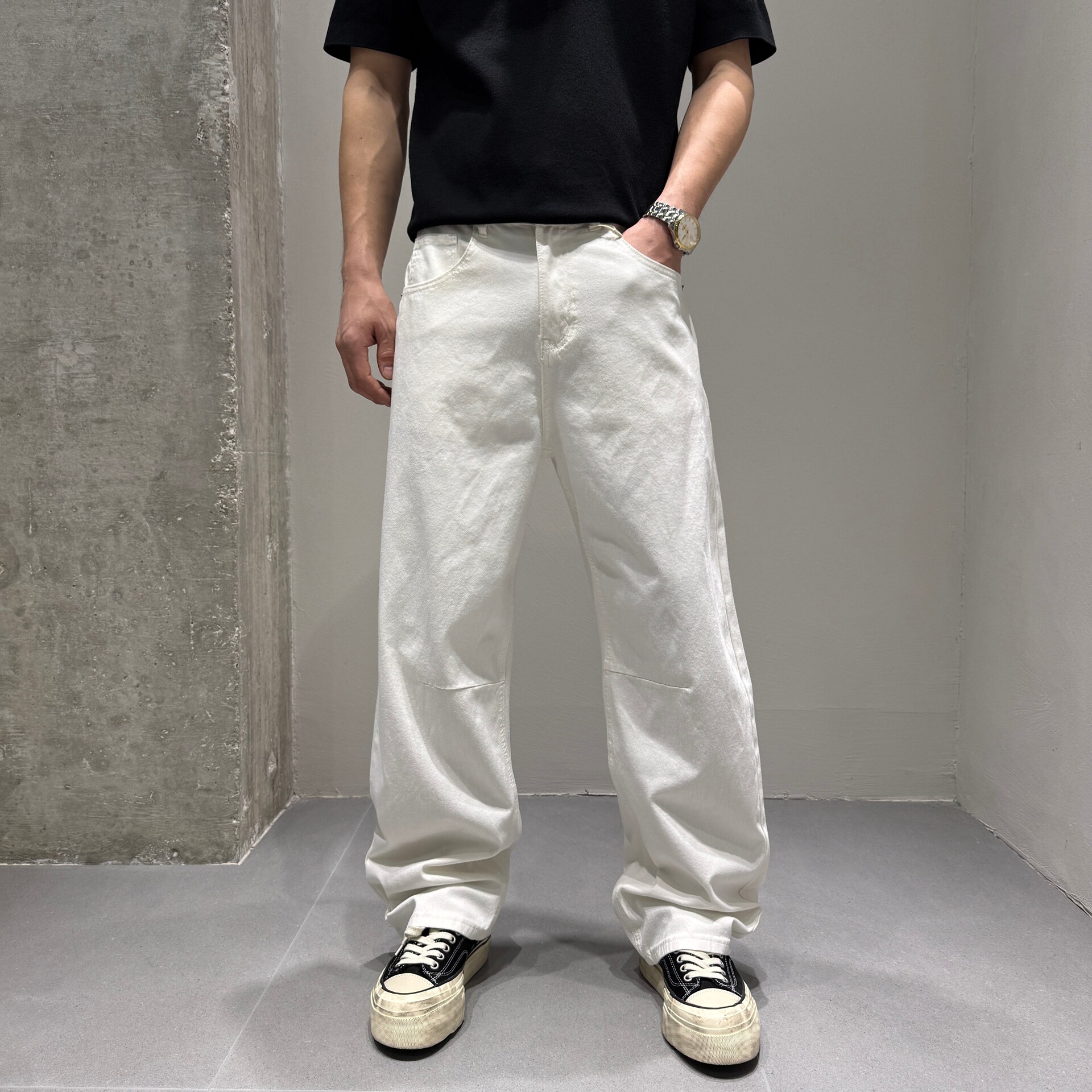 360°四面弹立宽松直筒牛仔裤男 夏薄极简CleanFit白色水洗阔腿裤