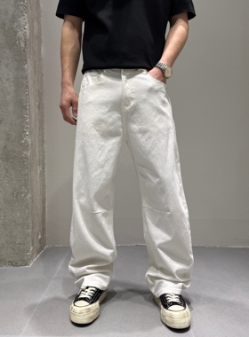 360°四面弹立宽松直筒牛仔裤男 夏薄极简CleanFit白色水洗阔腿裤