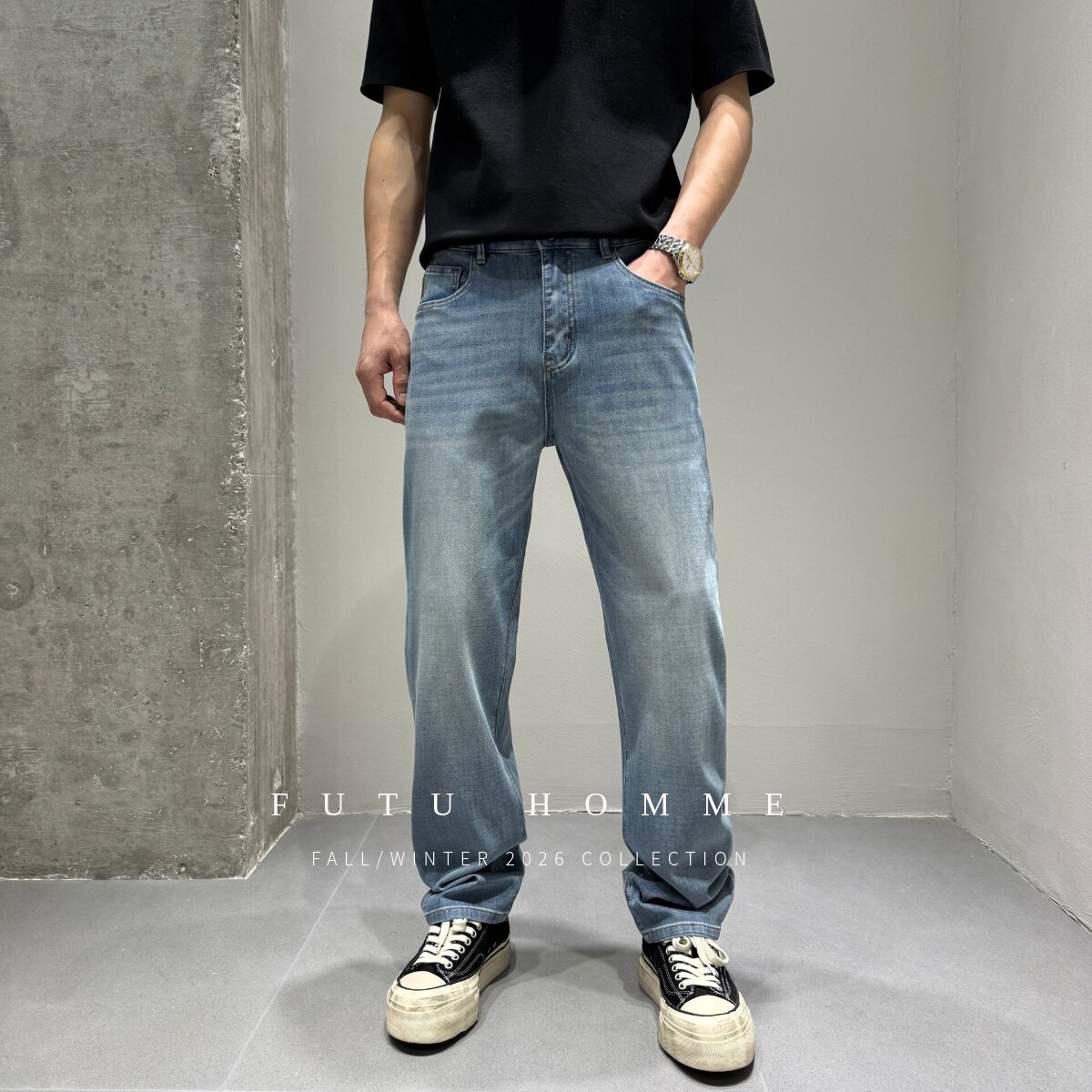 四面弹力天丝小直筒牛仔裤男 夏薄款合体窄版 垂坠简约高级感长裤