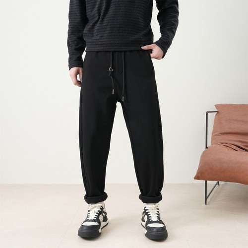 复古简约针织肌理宽松小脚休闲裤