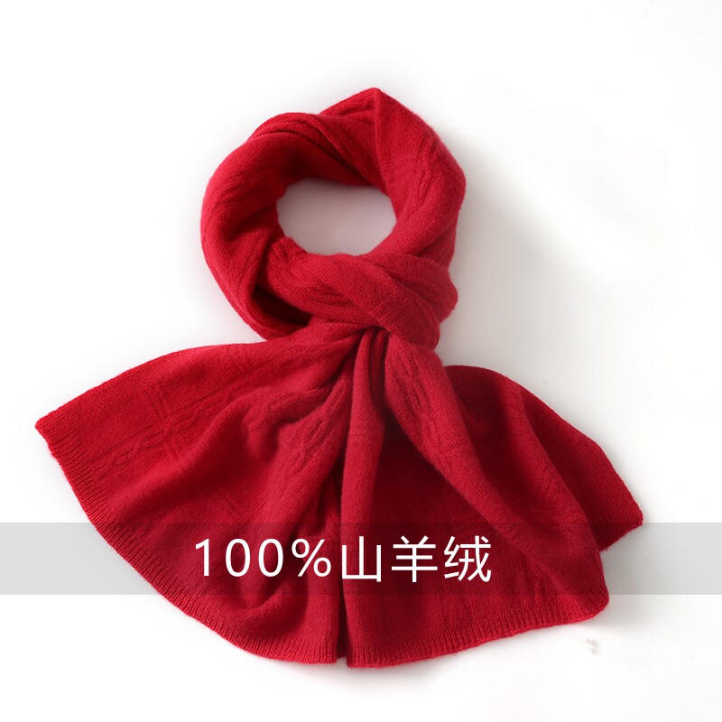 100%纯山羊绒围巾女秋冬季设计感长款保暖围脖时尚针织护颈锥披肩