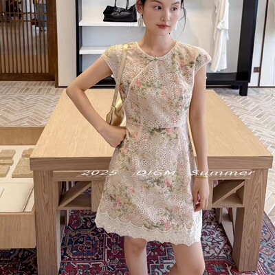 DIGM中式旗袍重工A字裙镂空绣花