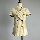 品牌杏色条纹西装 西服外套 显瘦双排扣青果领薄款 女2025职业装 修身