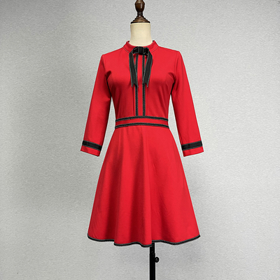 甜美百搭a字裙纯色织带蝴蝶结