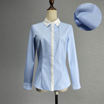 职业装浅蓝色加绒长袖单排扣衬衫