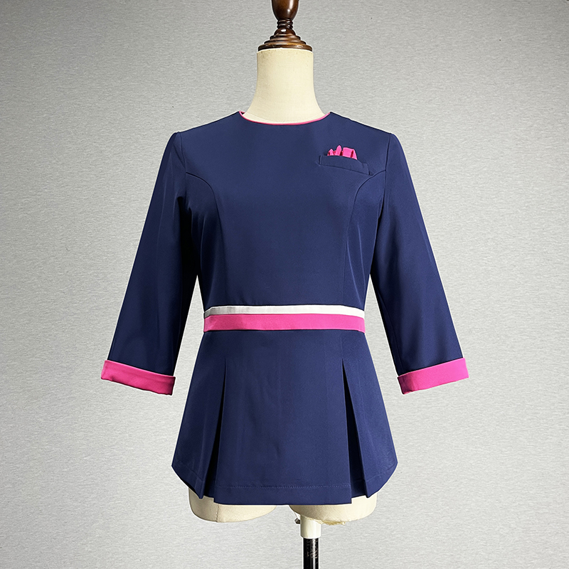 职业装藏青色七分袖制服套装2025两件套修身显瘦酒店工作服直筒裤