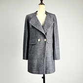 中长款 深灰色羊毛呢大衣女2026春秋职业装 双排扣纯色外套