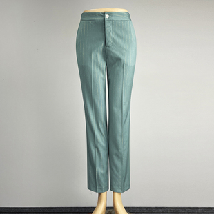 2025中腰修身 直筒裤 制服正装 裤 品牌职业装 九分裤 浅绿色条纹西裤