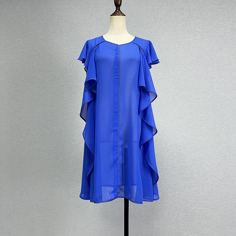 品牌折扣宝蓝色连衣裙女2023夏荷叶边性感百搭显白中长款a字裙薄