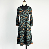 连衣裙2026弹力修身 品牌中长款 黑色碎花九分袖 金丝亮丝烫钻A字裙