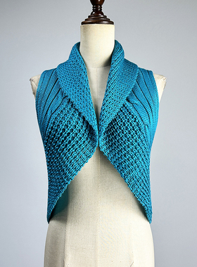 品牌黑色羊毛披肩开衫坎肩女2026弹力修身性感镂空蓝色马甲外穿