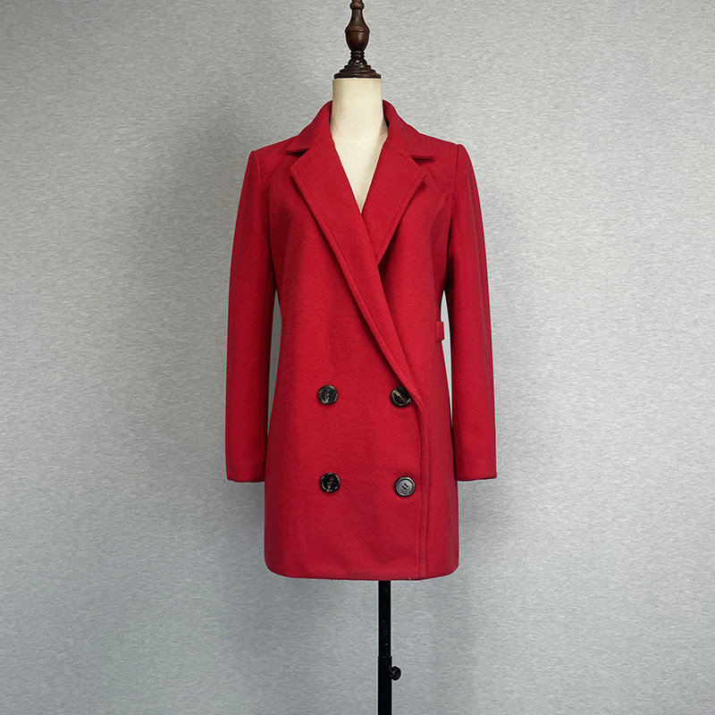 毛呢中长款简约百搭双排扣西装