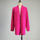 钉珠黑色针织衫 女2026春秋弹力修身 外穿 毛衣披肩开衫 玫红色长袖