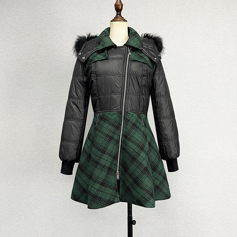 中长款欧美风宽松格子加厚棉衣