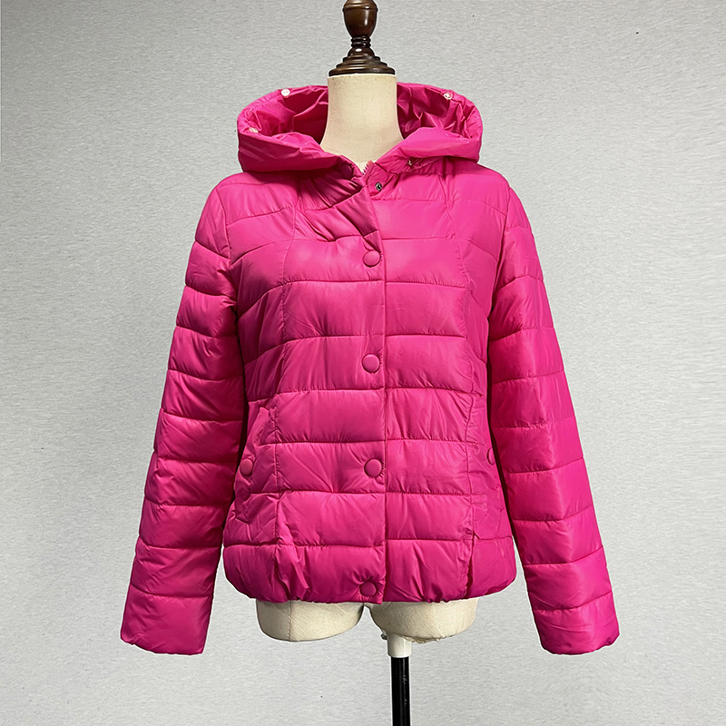 常规韩版修身玫红色棉衣棉服