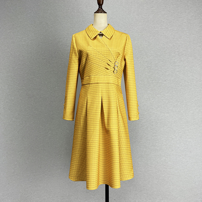 a字裙黄色格子POLO领连衣裙