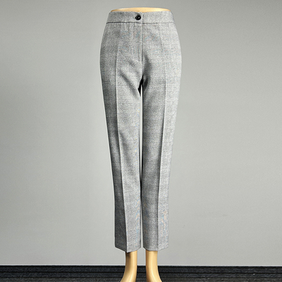 职业装灰色格子西装裤九分小脚裤