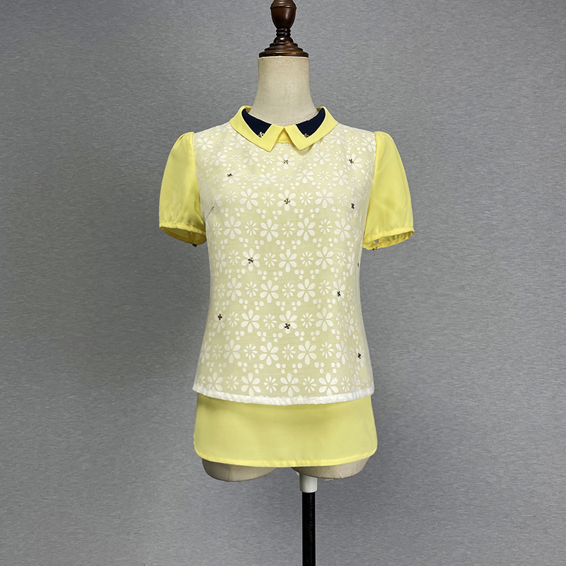 POLO领甜美后拉链短袖衬衫