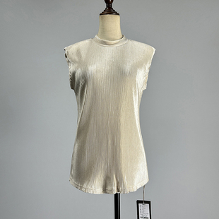 轻奢上衣外穿薄款 品牌杏色条纹背心坎肩针织衫 女2025弹力性感无袖