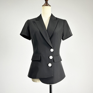 显瘦高档薄款 品牌职业装 黑色单排扣西装 女2026修身 西服外套 短袖
