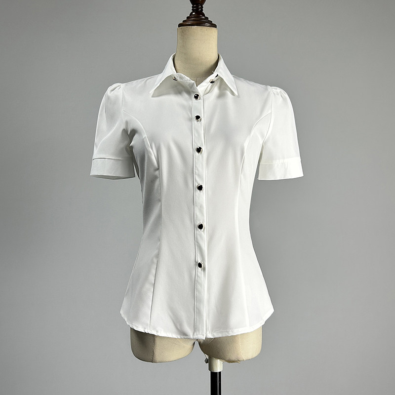 职业装泡泡袖白衬衫女2026修身性感显瘦单排扣工作商务短袖白衬衣