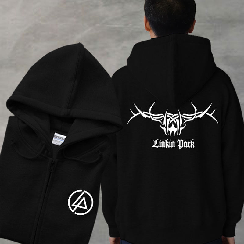 linkin park宽松加绒保暖连帽拉链卫衣男开衫加大码秋冬外套运动