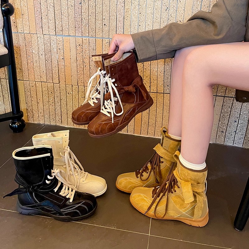 女鞋2025新款德训马丁靴女秋季棕色拳击靴中筒厚底复古时装短靴子