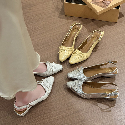 春夏优雅蝴蝶结包头坡跟玛丽珍